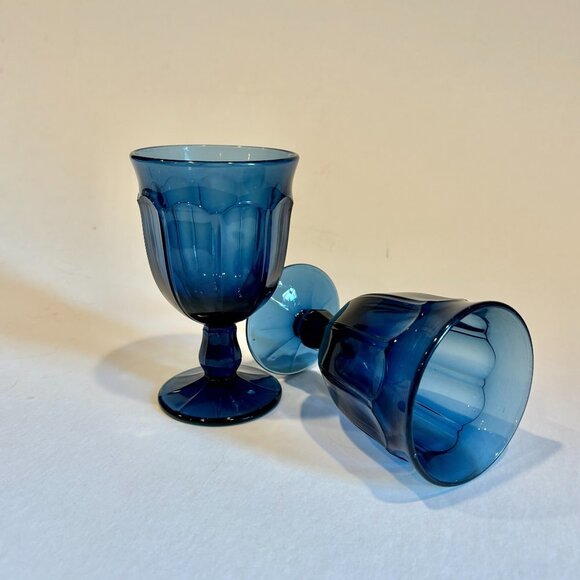 Pair of Vintage Noritake Blue Provincial Glass Iced Tea Goblet Glasses - Picture 2 of 4
